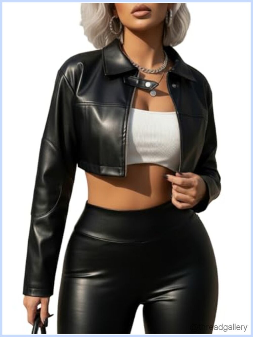 PU Leather Cropped Motorcycle Jacket Y2K Zip Bomber for Women